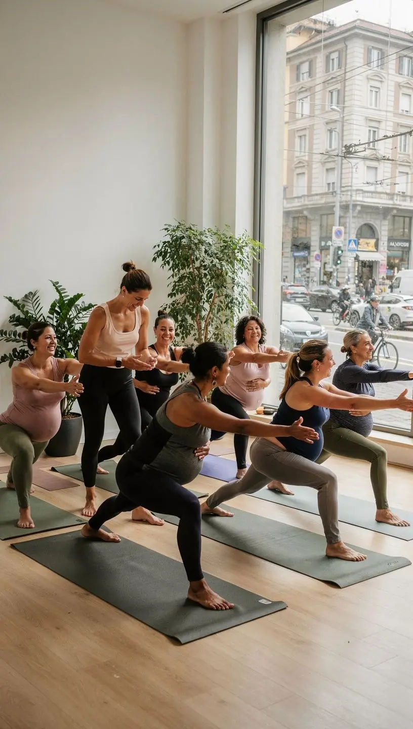 Candele e tessuti morbidi in uno studio di yoga prenatal.