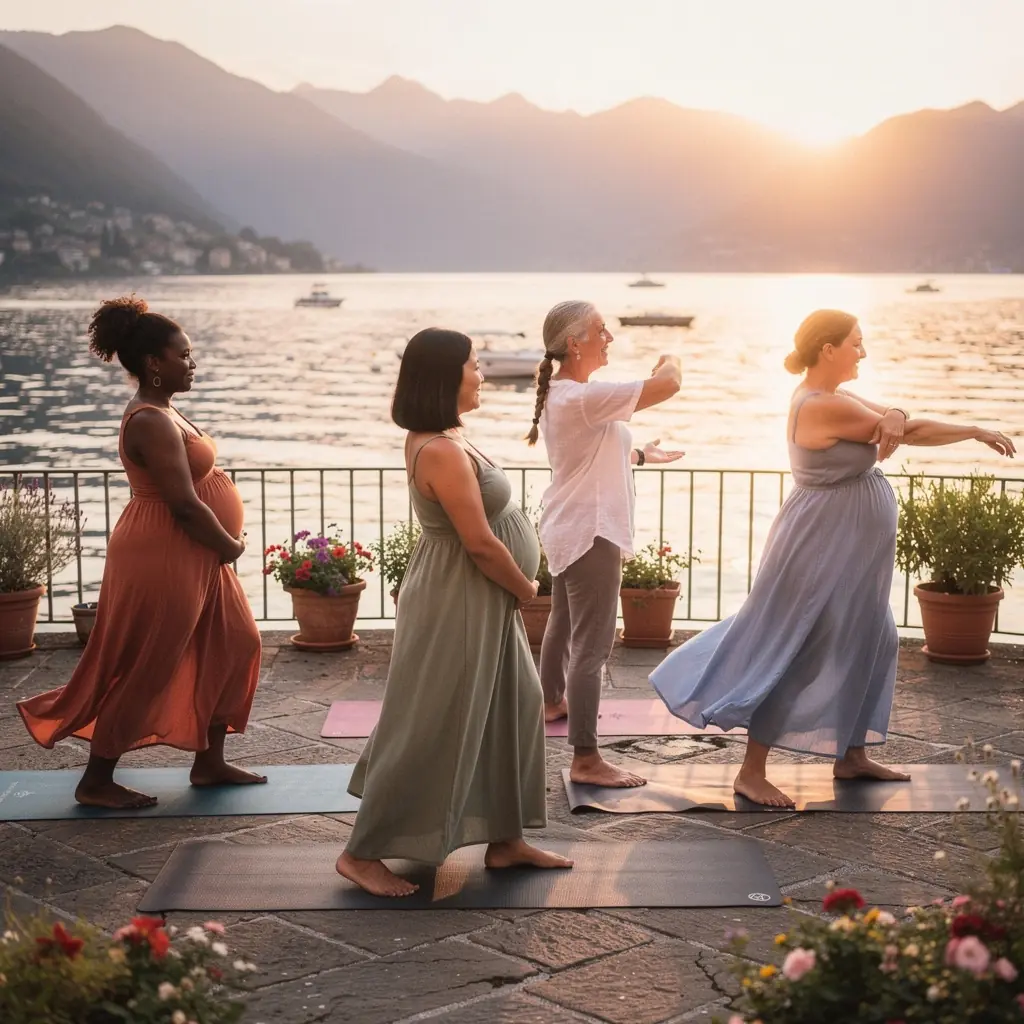 Una donna incinta pratica yoga in un ambiente sereno e luminoso.